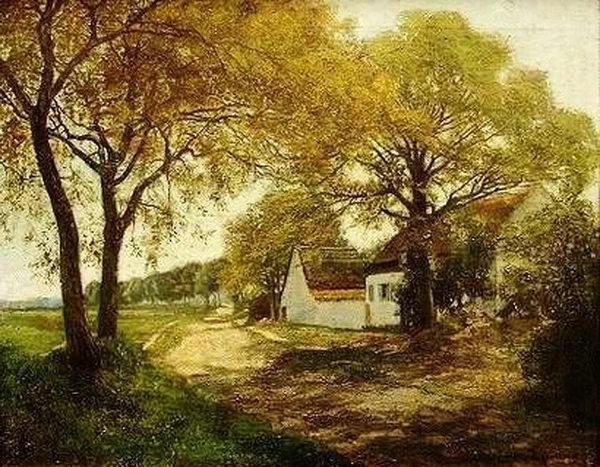 Paesaggio con alberi e casa